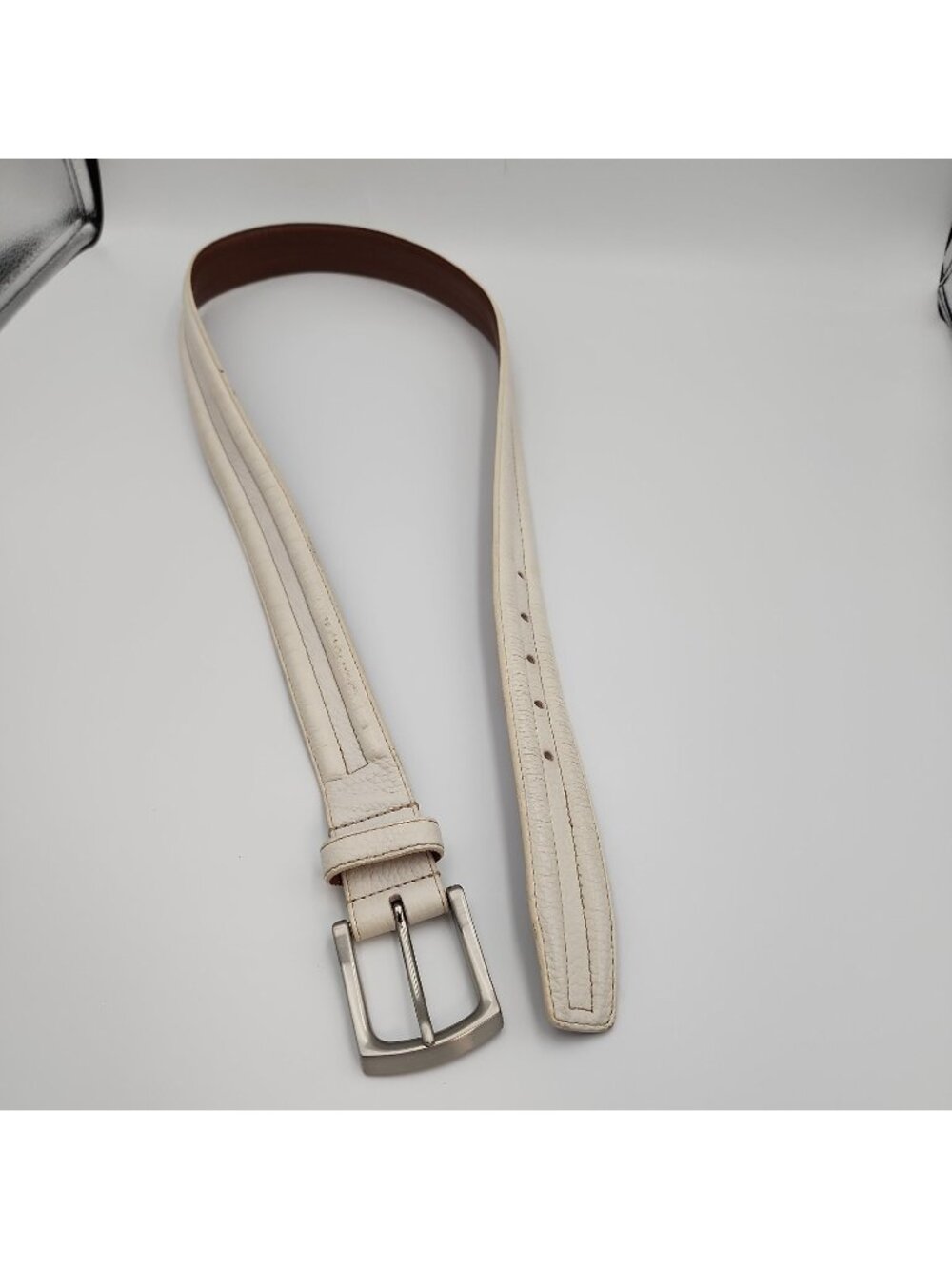 Brighton Mens Belt 38 White Leather M104452 Fits 37-40"